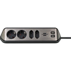 Brennenstuhl estilo hoekstekkerdoos 4-voudig stekkerdoos (zwart roestvrij staal, 2x usb)