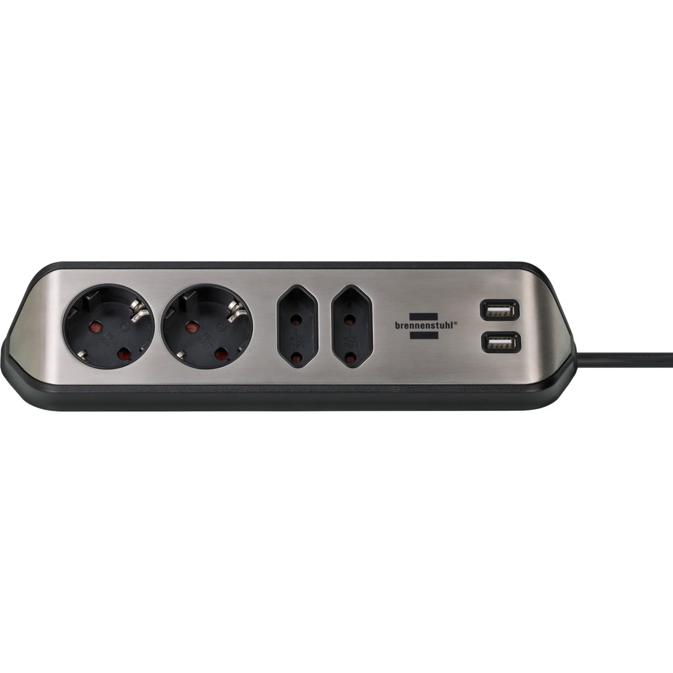 Brennenstuhl estilo hoekstekkerdoos 4-voudig stekkerdoos (zwart roestvrij staal, 2x usb)