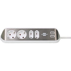Brennenstuhl estilo hoekstekkerdoos 4-voudig stekkerdoos (wit roestvrij staal, 2x usb)