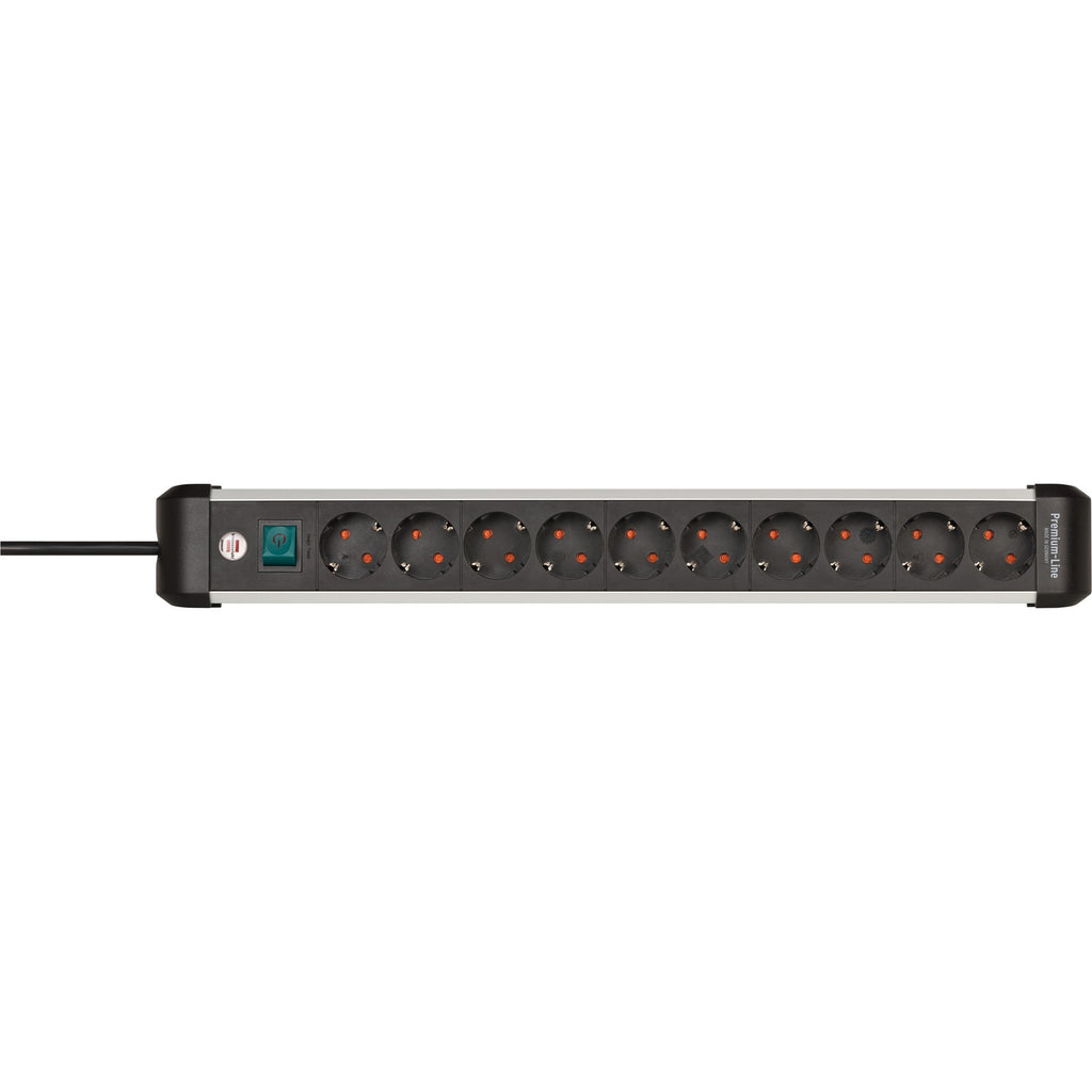Brennenstuhl premium-alu-line stekkerdoos 10-voudig schakel stekkerdoos (zwart zilver)