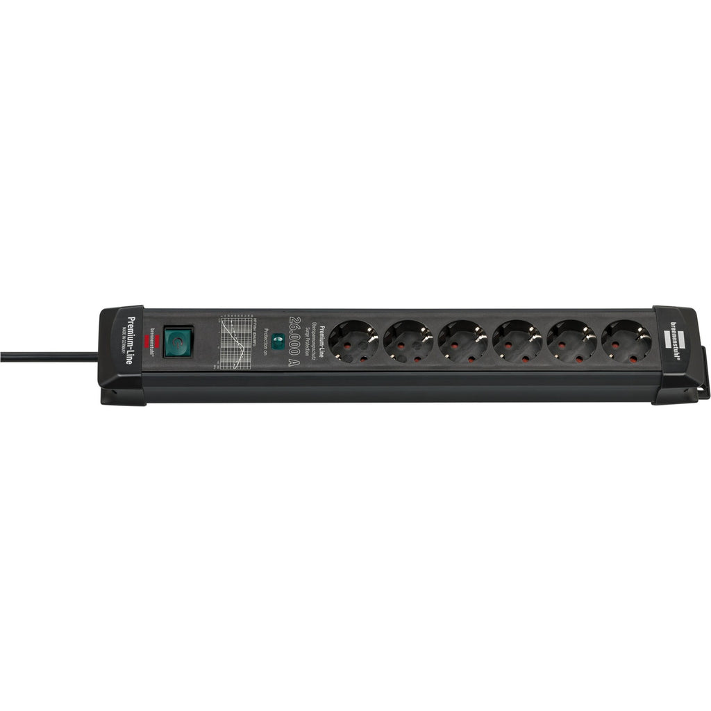 Brennenstuhl premium-line stekkerdoos 6-voudig stekkerdoos (zwart, 1,8 meter, 26.000a overspanningsbeveiliging)