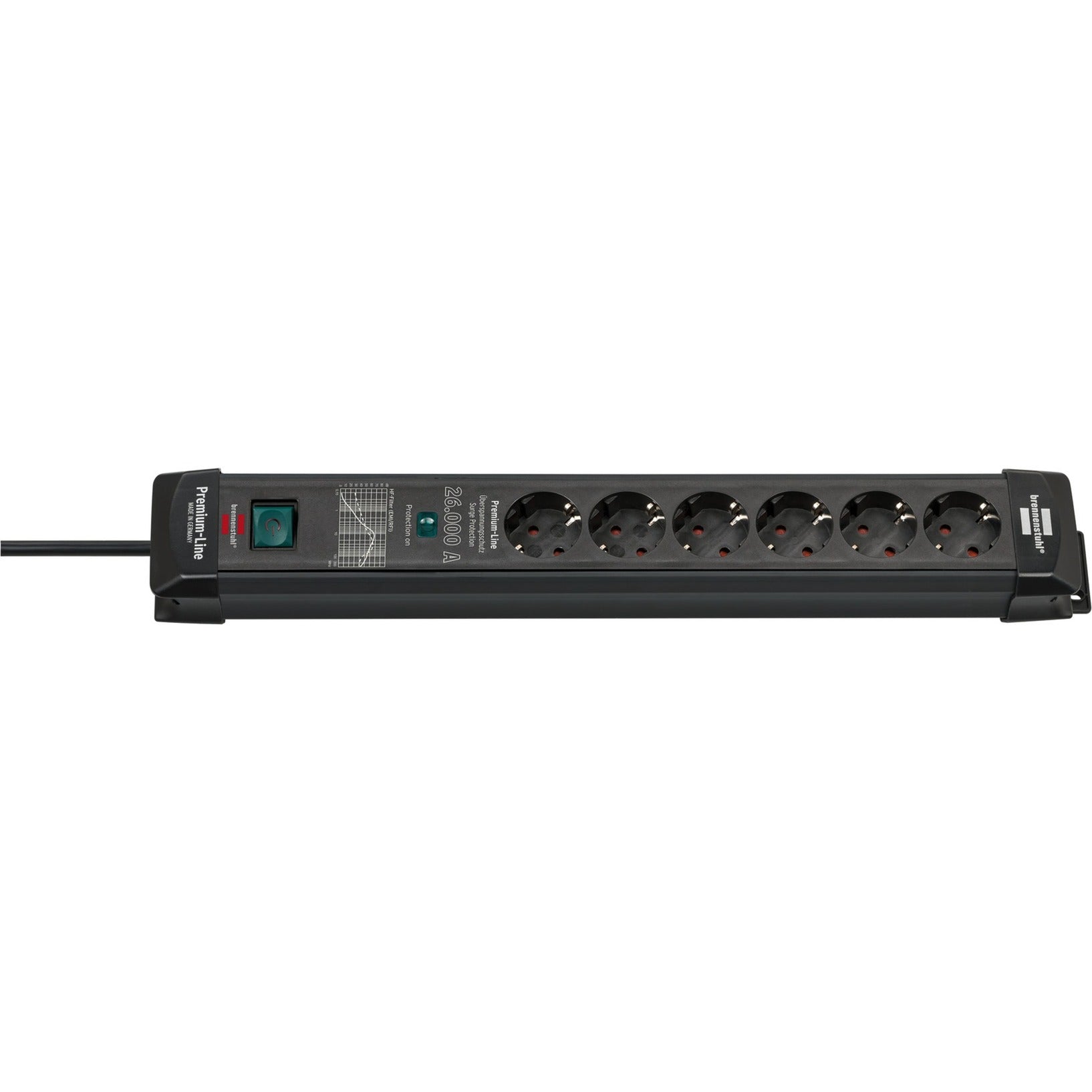 Brennenstuhl premium-line stekkerdoos 6-voudig stekkerdoos (zwart, 1,8 meter, 26.000a overspanningsbeveiliging)