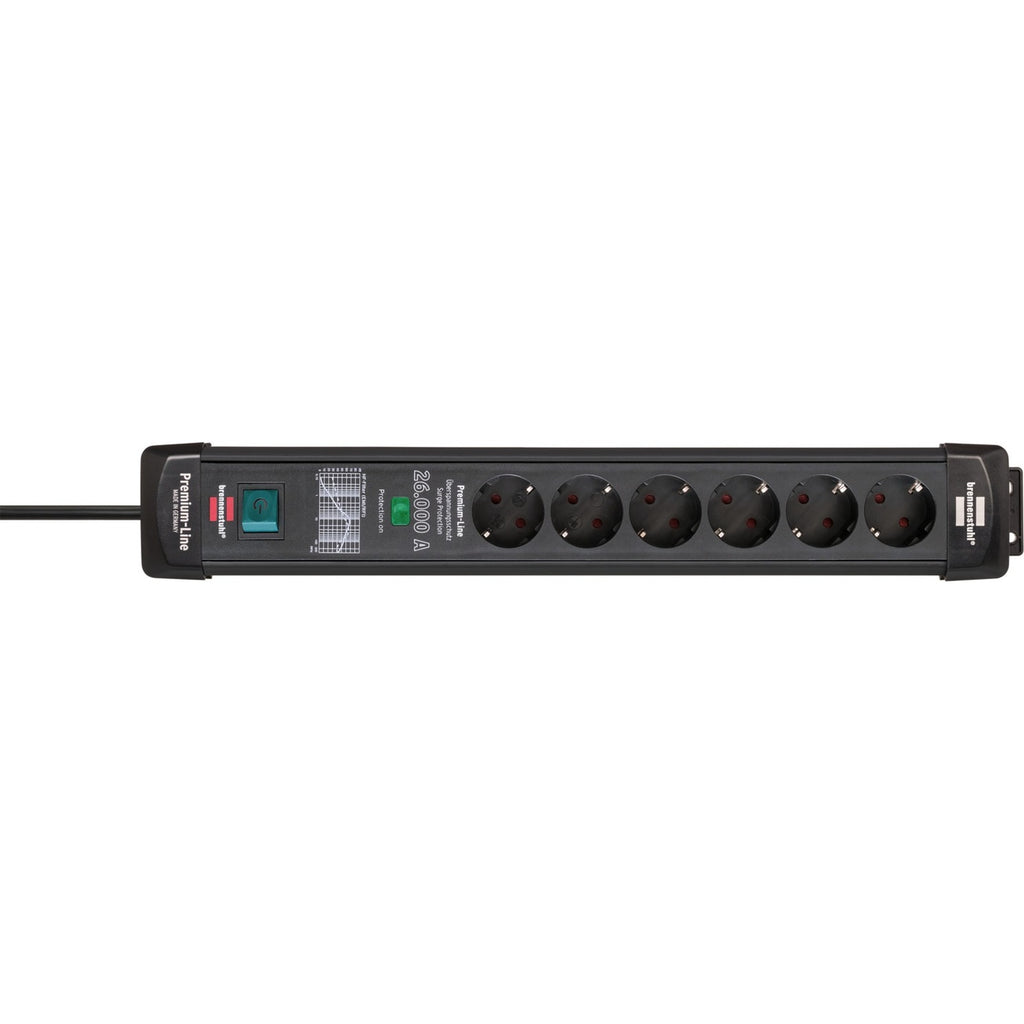 Brennenstuhl premium-line stekkerdoos 6-voudig stekkerdoos (zwart, 1,8 meter, 26.000a overspanningsbeveiliging)