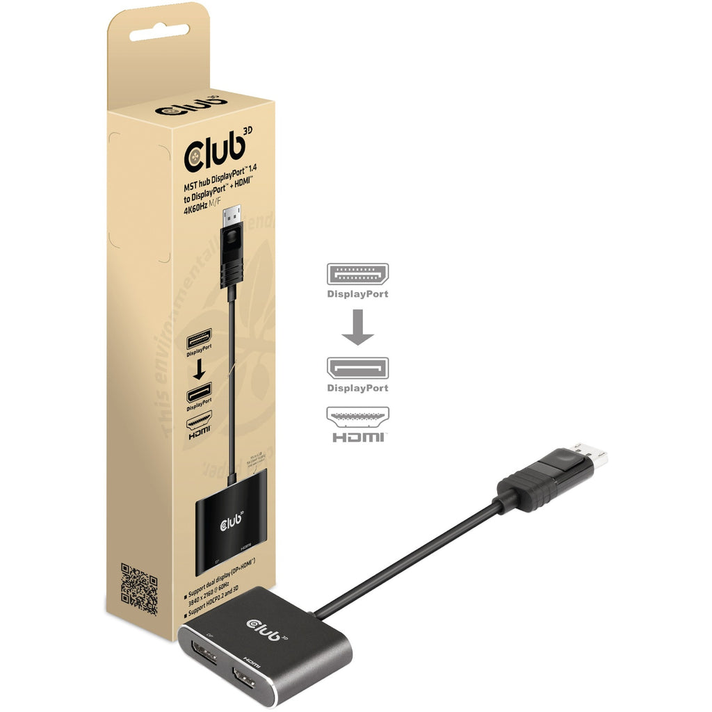 Club 3D MST hub DisplayPort 1.4 to DisplayPort + HDMI 4K60