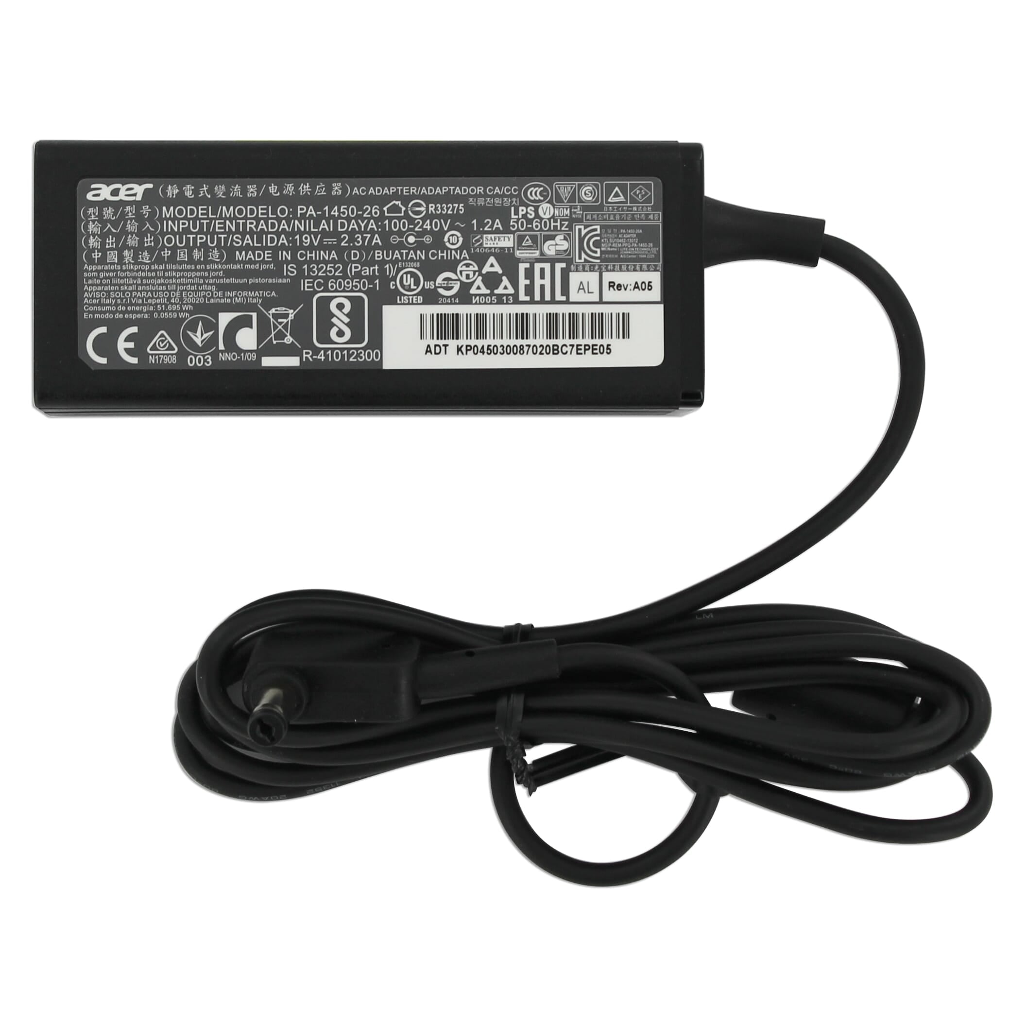 - Acer Laptop AC Adapter 45W zwart