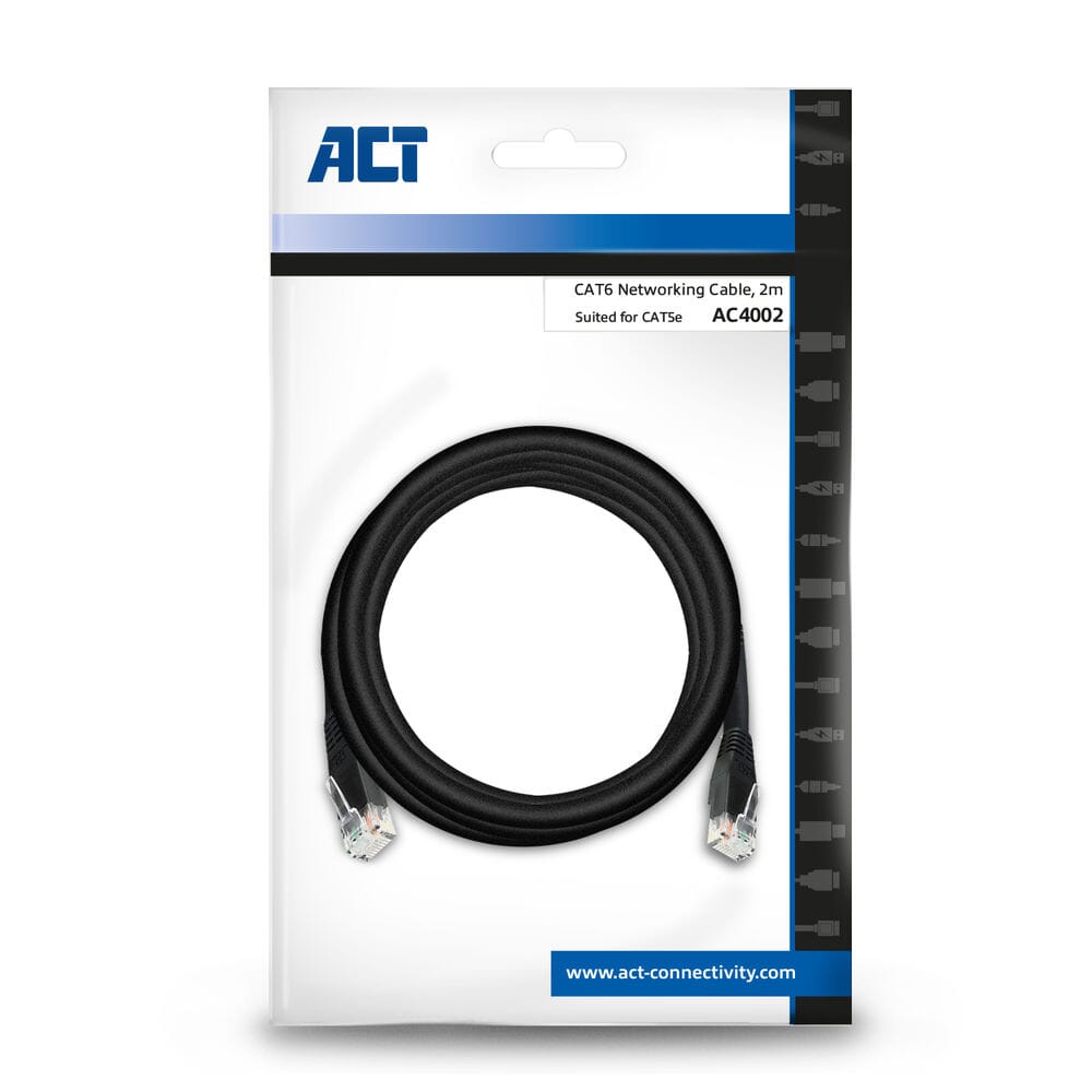 ACT - ACT zwart 20 meter u/utp cat6 patchkabel met rj45 zip bag