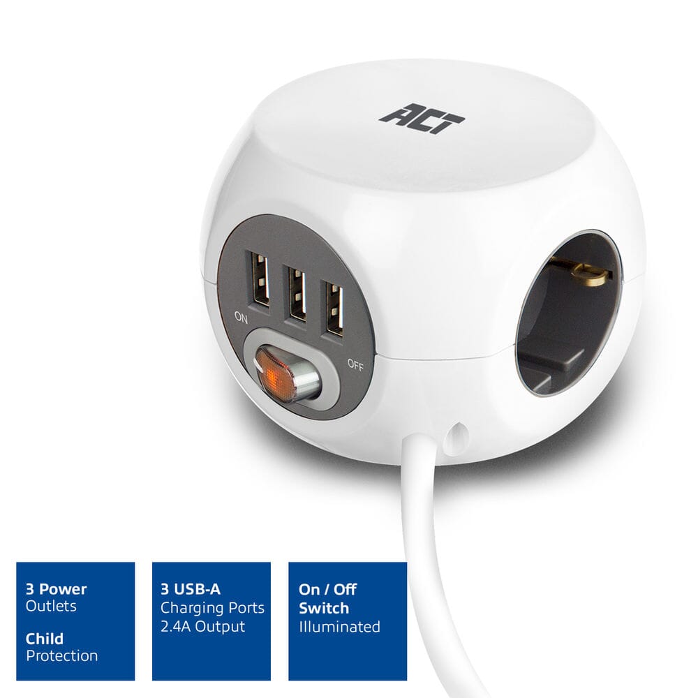 ACT - ACT vierkante stekkerdoos (pdu) met 3 sockets type f 15m