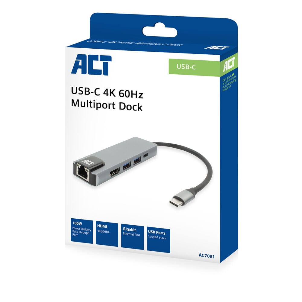 ACT - ACT usb-c 4k docking station for hdmi monitor ethernet pd