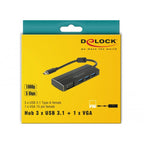 Delock usb-c 3.1 > 3x usb-a 3.0 + 1x vga usb-hub (zwart, 0,15 meter)