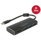 Delock usb-c 3.1 > 3x usb-a 3.0 hub + hdmi usb-hub (zwart, 0,15 meterr, 4k)