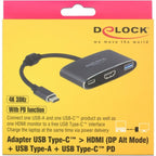 Delock usb-c male > hdmi female + usb-a + usb-c pd adapter (zwart, 0,2 meter, 4k 30hz)