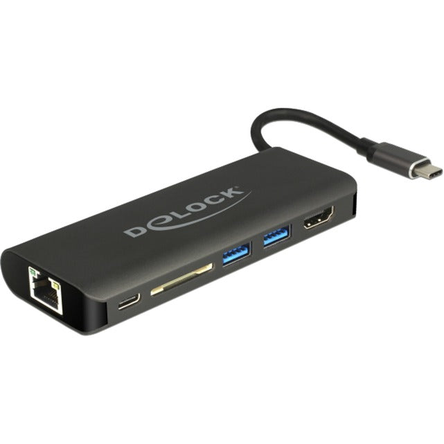 Delock usb type-c 3.1 docking station hdmi 4k 30 hz, gigabit lan en usb pd functie (antraciet, hdmi, usb-c, usb-a, sd-kaartlezer)
