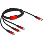 Delock usb-oplaadkabel 3-in-1 usb-c naar lightning + micro usb + usb-c (zwart rood, 1 meter)