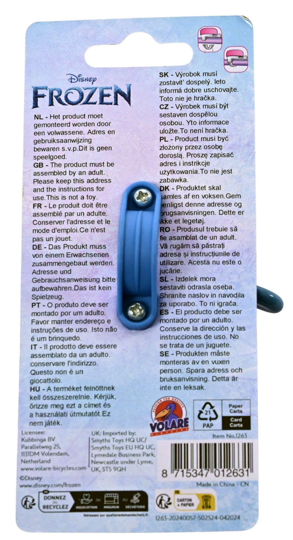 Volare - frozen 2 fietsbel - meisjes - blauw paars