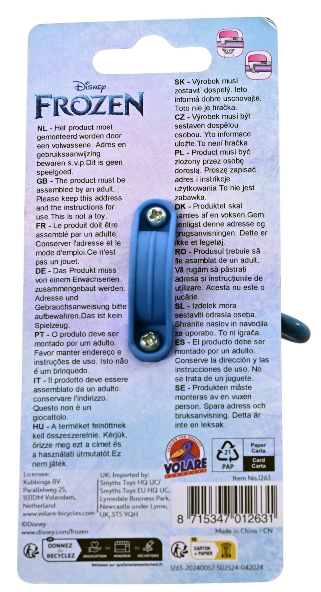Volare - frozen 2 fietsbel - meisjes - blauw paars