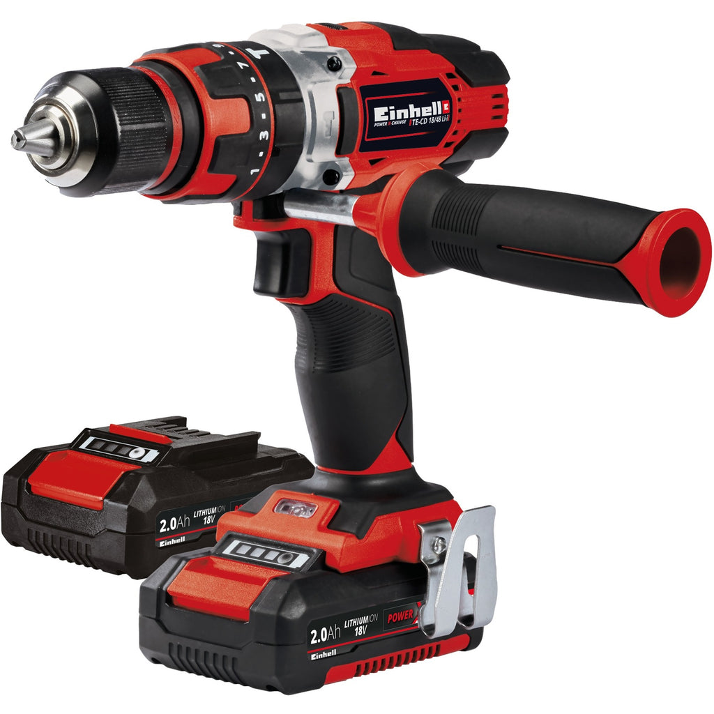 Einhell te-cd 18 48 li-i (2x2.0ah) klopboormachine klopboorschroevendraaier (zwart, koffer, oplader en 2 accu's inbegrepen)