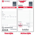 - Reparatiekaarten per 250 genummerd (werkplaatskaart)
