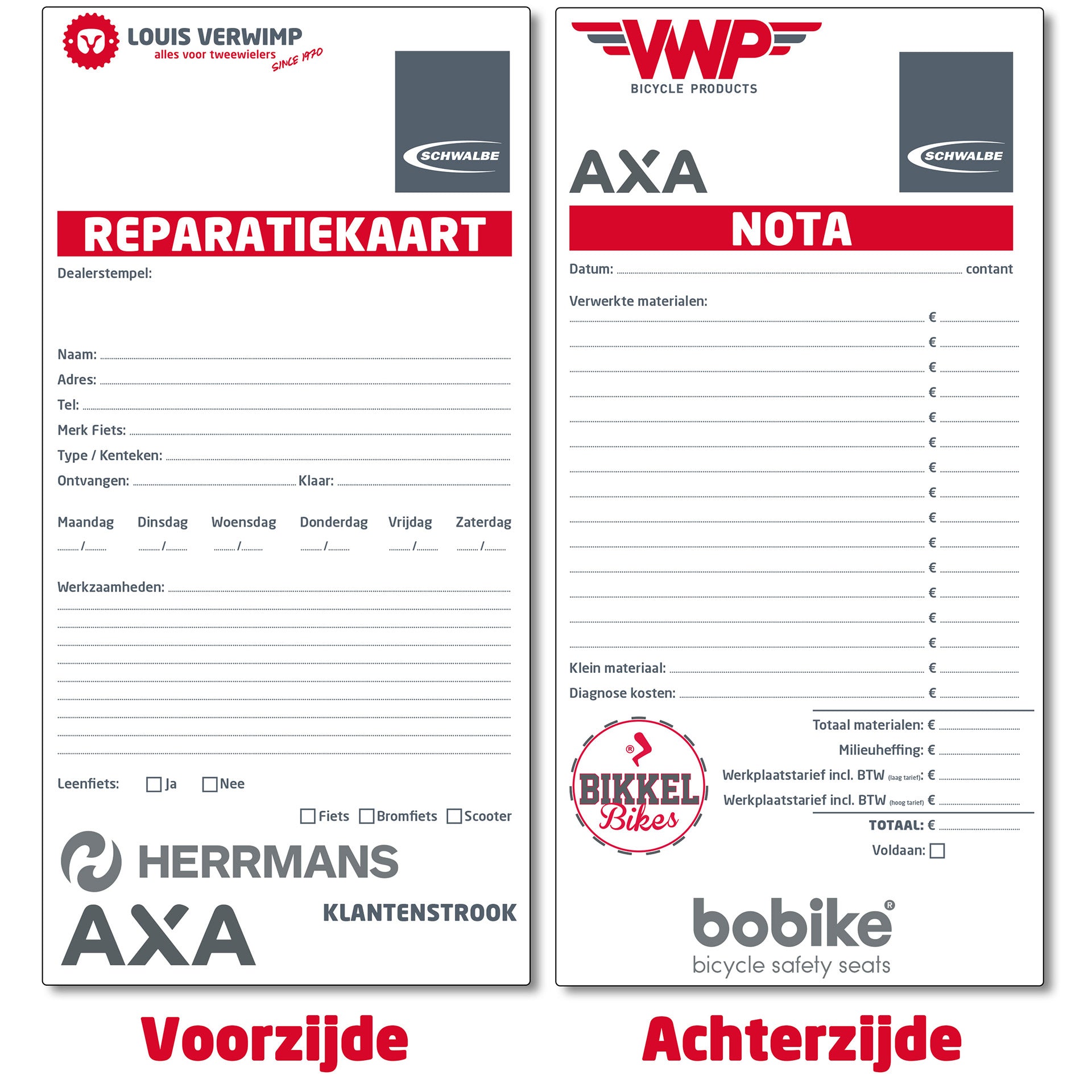 - Reparatiekaarten per 250 genummerd (werkplaatskaart)