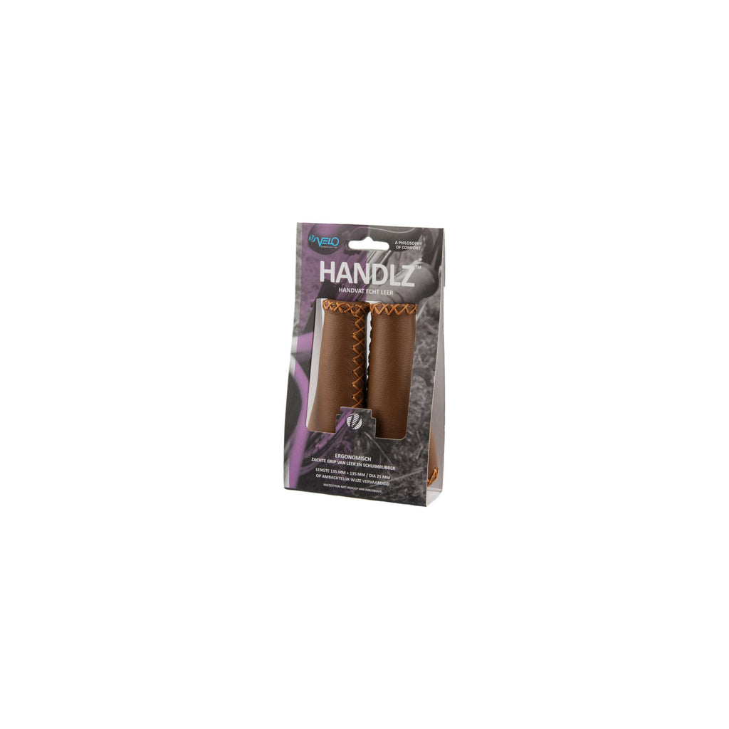 Velo Ergo Leather Handlebar Grips, 135 135mm, Dark Brown