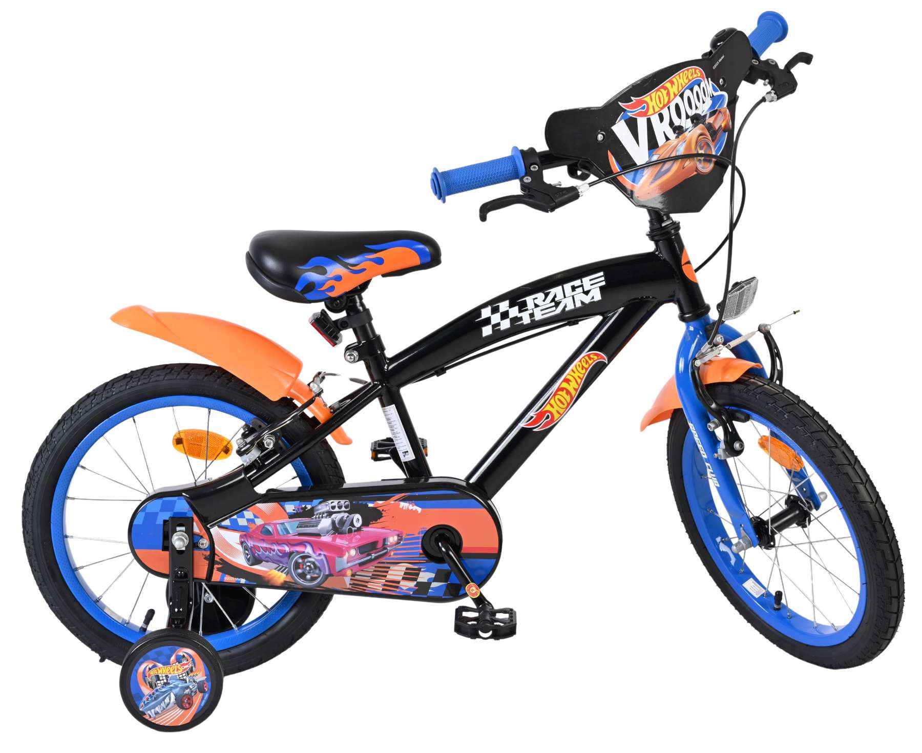 Heiße Räder - Heiße Räder Hot wheels kinderfiets - jongens - 16 inch - zwart oranje blauw - twee handremmen