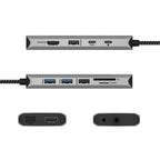 Icy box ib-dk4061-cpd dockingstation (antraciet, usb-a, usb-c, hdmi, kaartlezer, gigabit lan)