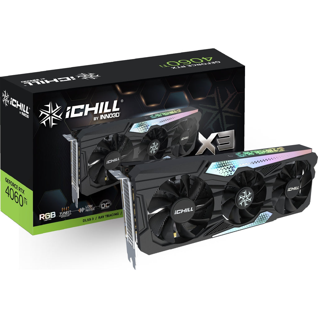Inno3d inno3d c406t3-08d6x-17113389 geforce rtx 4060 ti ichill x3, 8gb gddr6, 128-bit, 2595, 18gbps