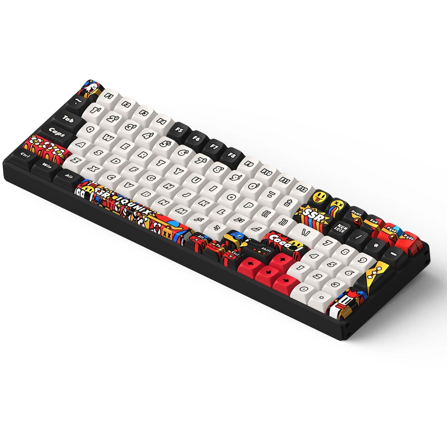 Iqunix f97 graffiti diary wireless mechanical keyboard, gaming toetsenbord (zwart wit, us lay-out, cherry mx brown, rgb leds, 96%, hot-swappable, pbt, 2.4ghz | bluetooth 5.1 | usb-c)