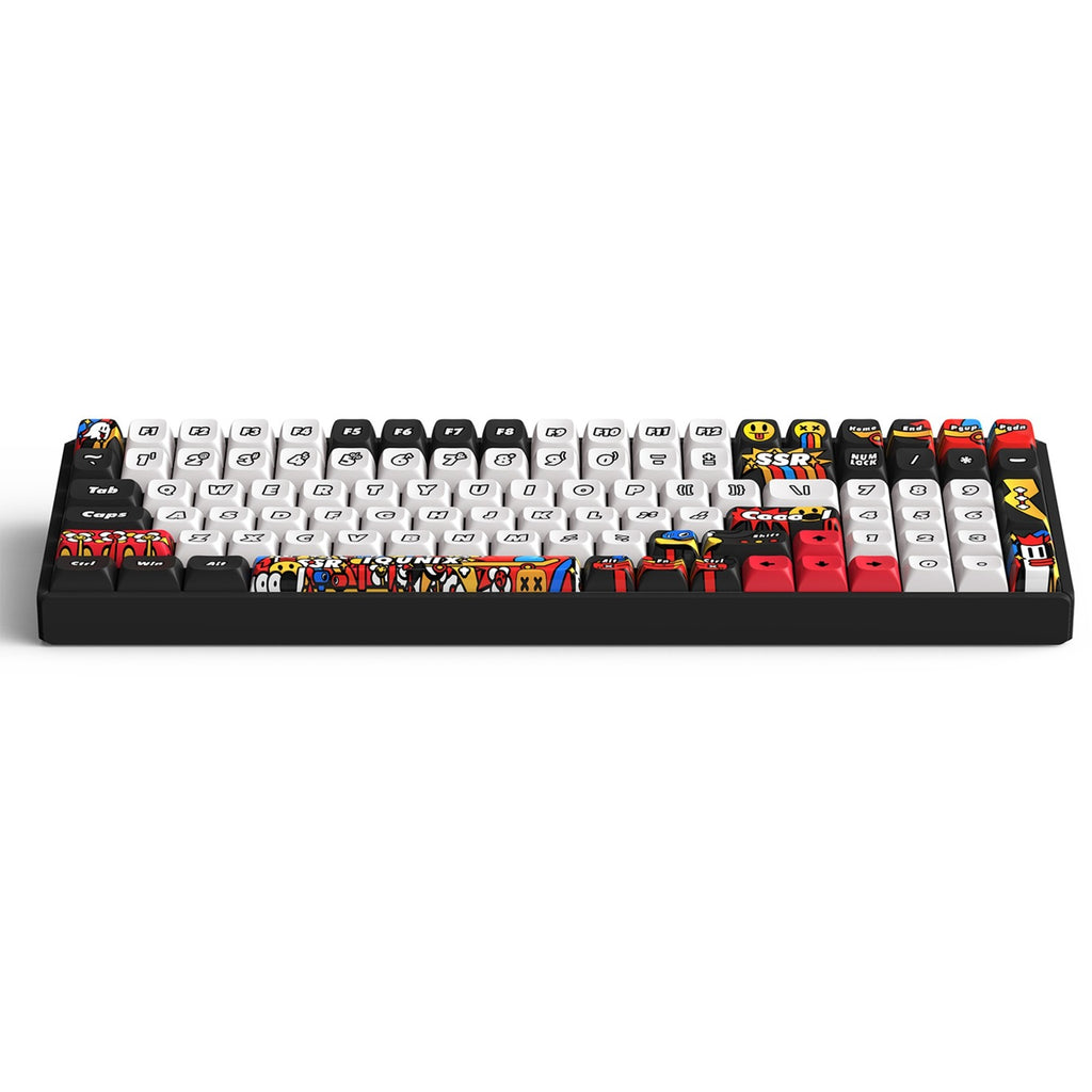 Iqunix f97 graffiti diary wireless mechanical keyboard, gaming toetsenbord (zwart wit, us lay-out, cherry mx silent red, rgb leds, 96%, hot-swappable, pbt, 2.4ghz | bluetooth 5.1 | usb-c)