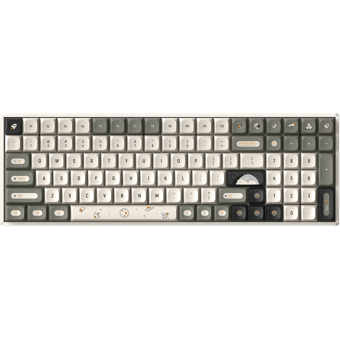Iqunix f97 hitchhiker wireless mechanical keyboard, gaming toetsenbord (grijs wit, us lay-out, cherry mx red, rgb leds, 96%, hot-swappable, pbt, 2.4ghz | bluetooth 5.1 | usb-c)