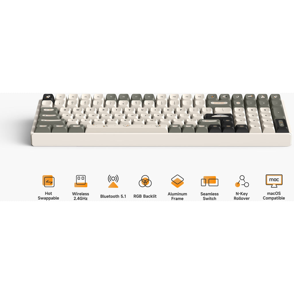 Iqunix f97 hitchhiker wireless mechanical keyboard, gaming toetsenbord (grijs wit, us lay-out, cherry mx red, rgb leds, 96%, hot-swappable, pbt, 2.4ghz | bluetooth 5.1 | usb-c)