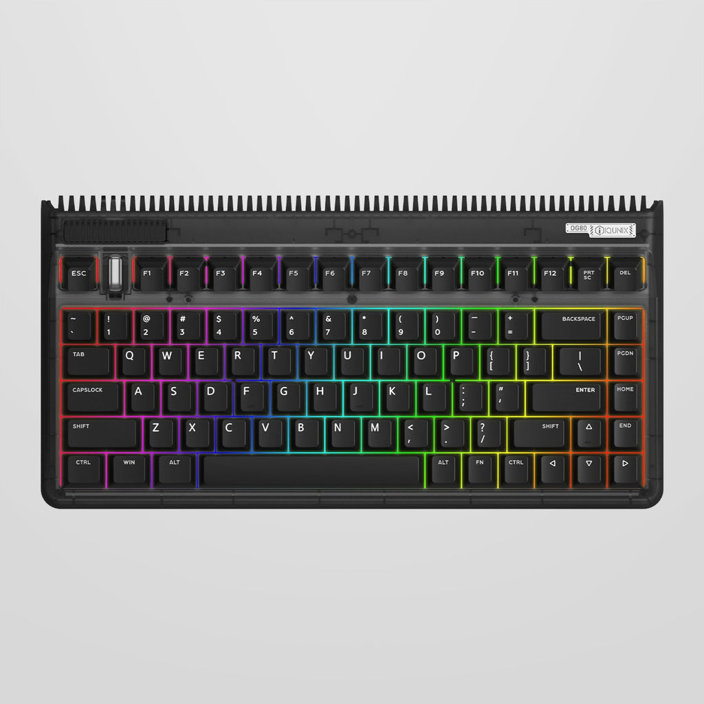 Iqunix og80 dark side wireless mechanical keyboard, gaming toetsenbord (zwart, us lay-out, cherry mx brown, rgb leds, 80% (tkl), hot-swappable, pbt, 2.4ghz | bluetooth 5.1 | usb-c)