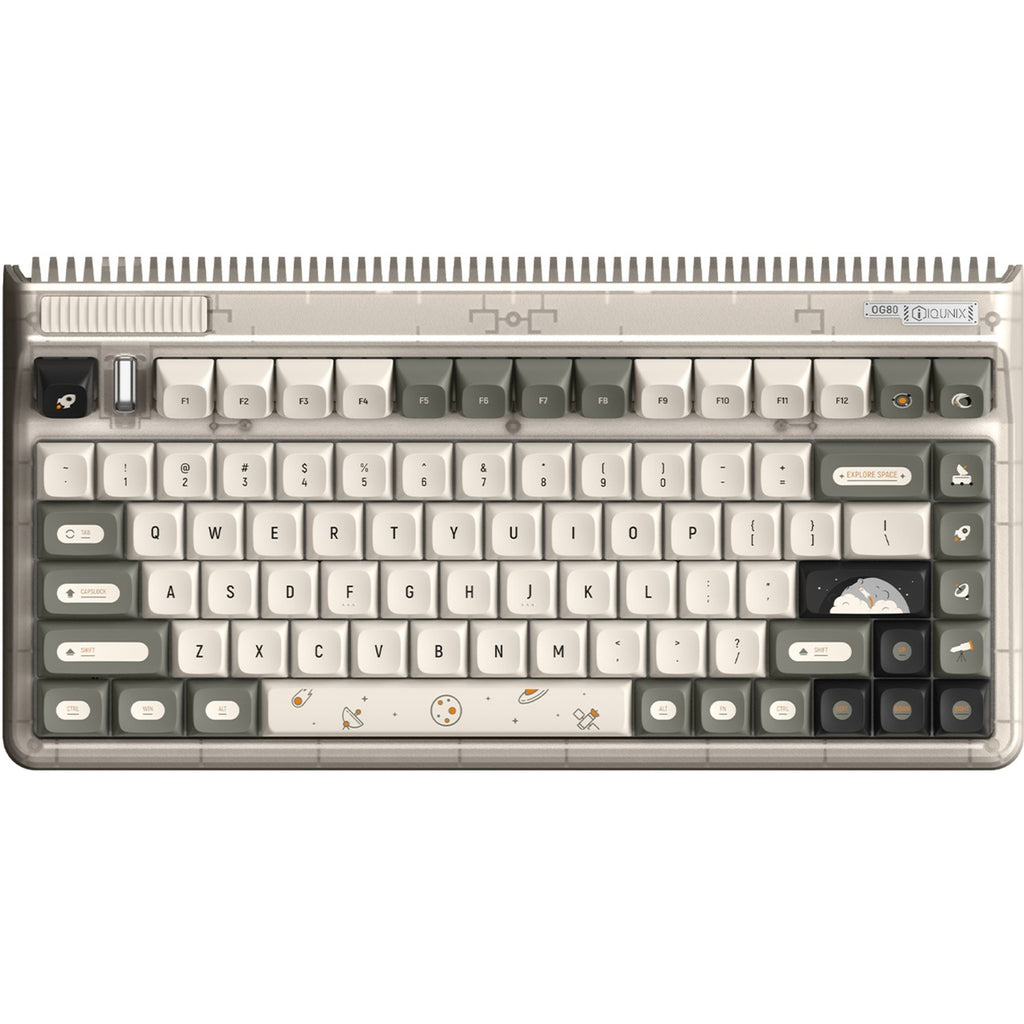 Iqunix og80 hitchhiker wireless mechanical keyboard, gaming toetsenbord (grijs wit, us lay-out, cherry mx silent red, rgb leds, 80% (tkl), hot-swappable, pbt, 2.4ghz | bluetooth 5.1 | usb-c)