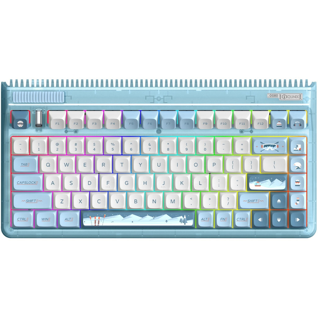 Iqunix og80 wintertide wireless mechanical keyboard, gaming toetsenbord (lichtblauw, us lay-out, cherry mx red, rgb leds, 80% (tkl), hot-swappable, pbt, 2.4ghz | bluetooth 5.1 | usb-c)