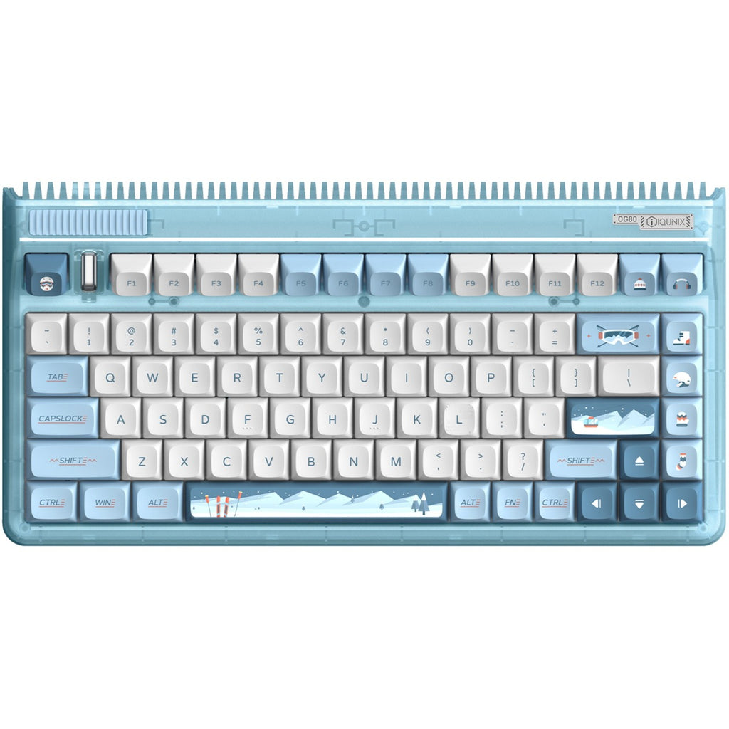 Iqunix og80 wintertide wireless mechanical keyboard, gaming toetsenbord (lichtblauw, us lay-out, iqunix moonstone turbo, rgb leds, 80% (tkl), hot-swappable, pbt, 2.4ghz | bluetooth 5.1 | usb-c)