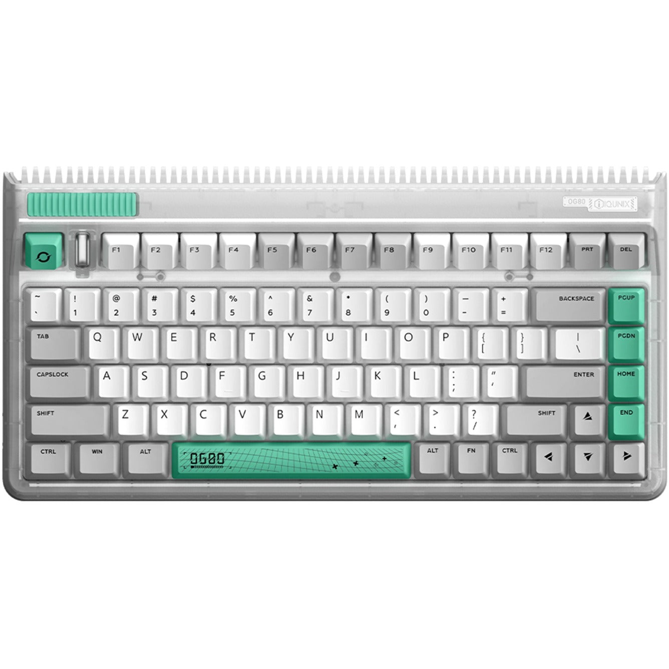 Iqunix og80 wormhole wireless mechanical keyboard, gaming toetsenbord (grijs groen, us lay-out, cherry mx red, rgb leds, 80% (tkl), hot-swappable, pbt, 2.4ghz | bluetooth 5.1 | usb-c)