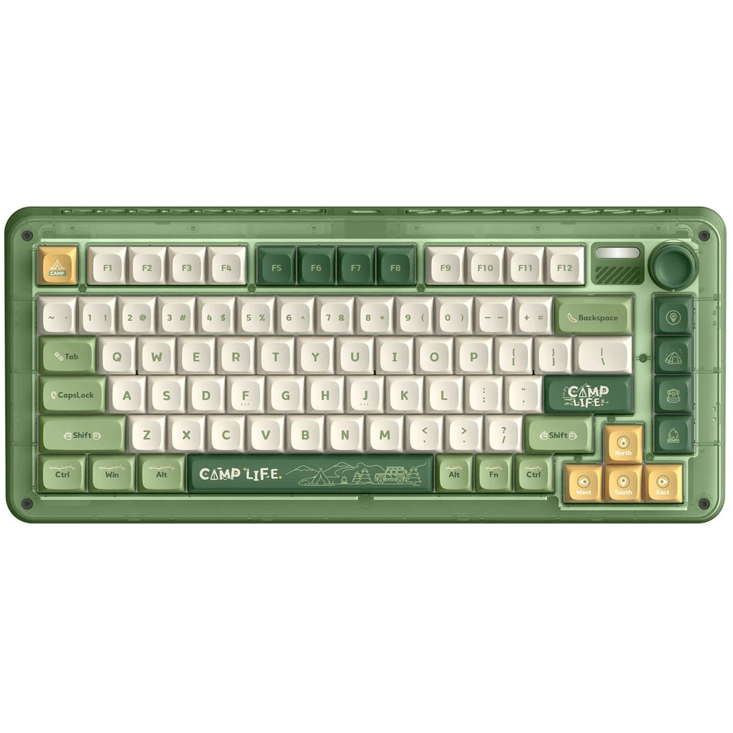 Iqunix zx75 camping wireless mechanical keyboard, gaming toetsenbord (groen oranje, us lay-out, cherry mx blue, rgb leds, 75%, hot-swappable, double-shot pbt, 2.4ghz | bluetooth 5.1 | usb-c)