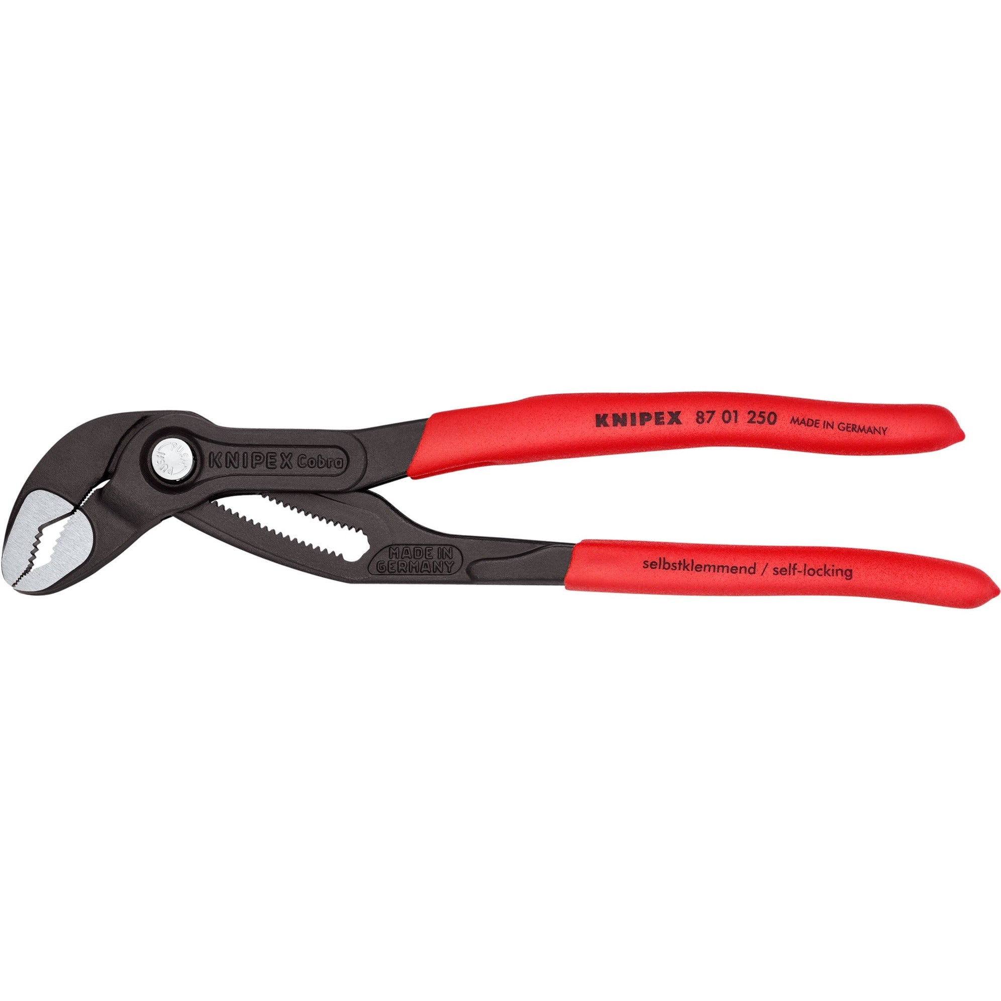 Knipex cobra 250 mm 87 01 250 zweedse- waterpomp-tang (rood, getande grijpvlakken, doorgestoken scharnier )