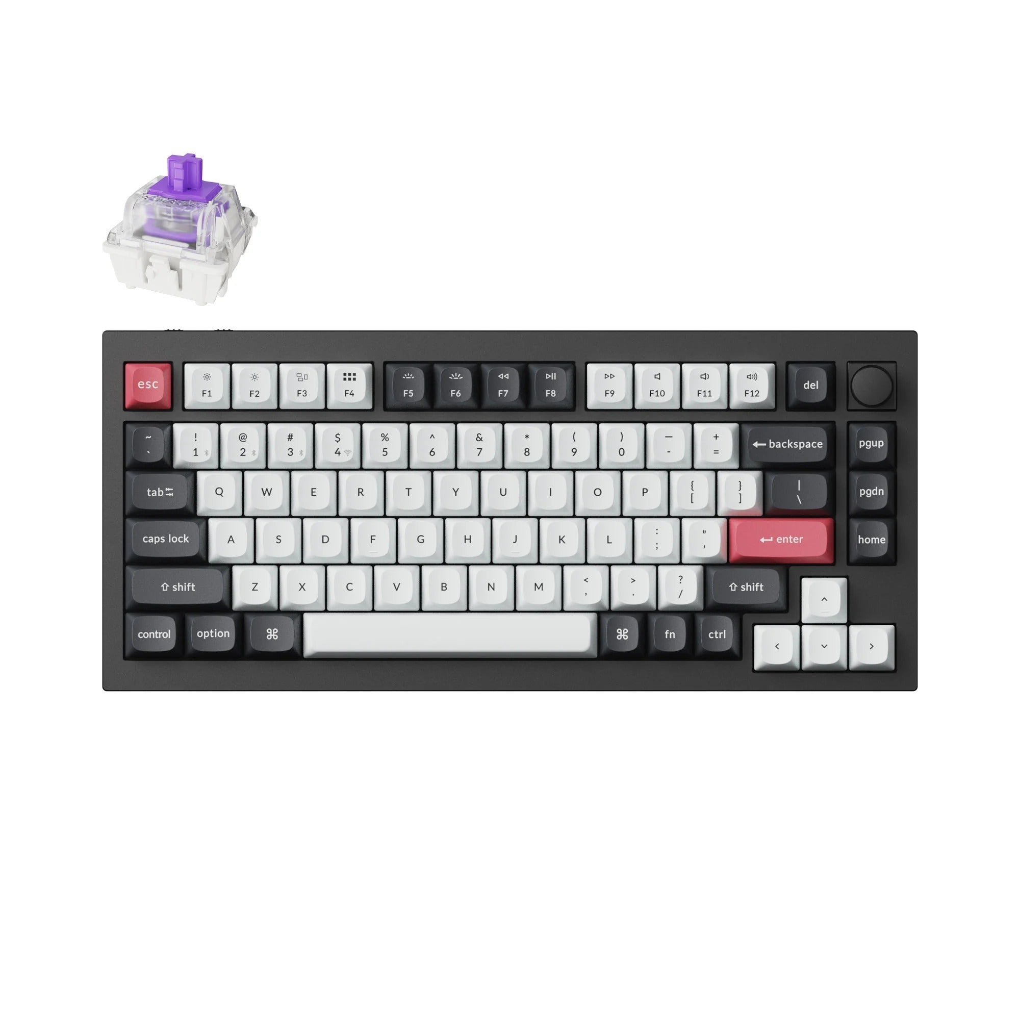 Keychron q1 he-m1, toetsenbord (zwart, us lay-out, gateron double-rail magnetic nebula, 75%, hot-swappable, rgb led, osa double-shot pbt keycaps, usb-c 2.4 ghz bluetooth, knob)