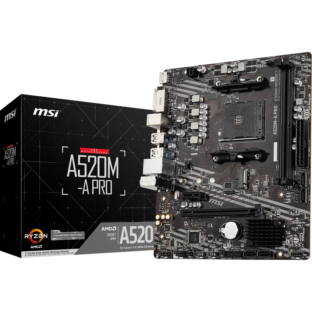 Msi a520m-a pro socket am4 moederbord (zwart grijs, raid, gb-lan, sound, µatx)