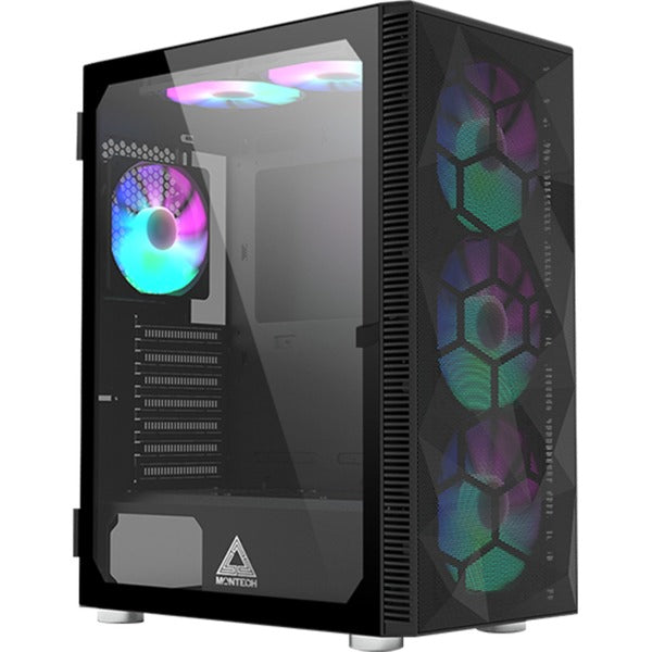 Montech x3 mesh midi tower behuizing (zwart | 3x usb-a | rgb | tempered glass)