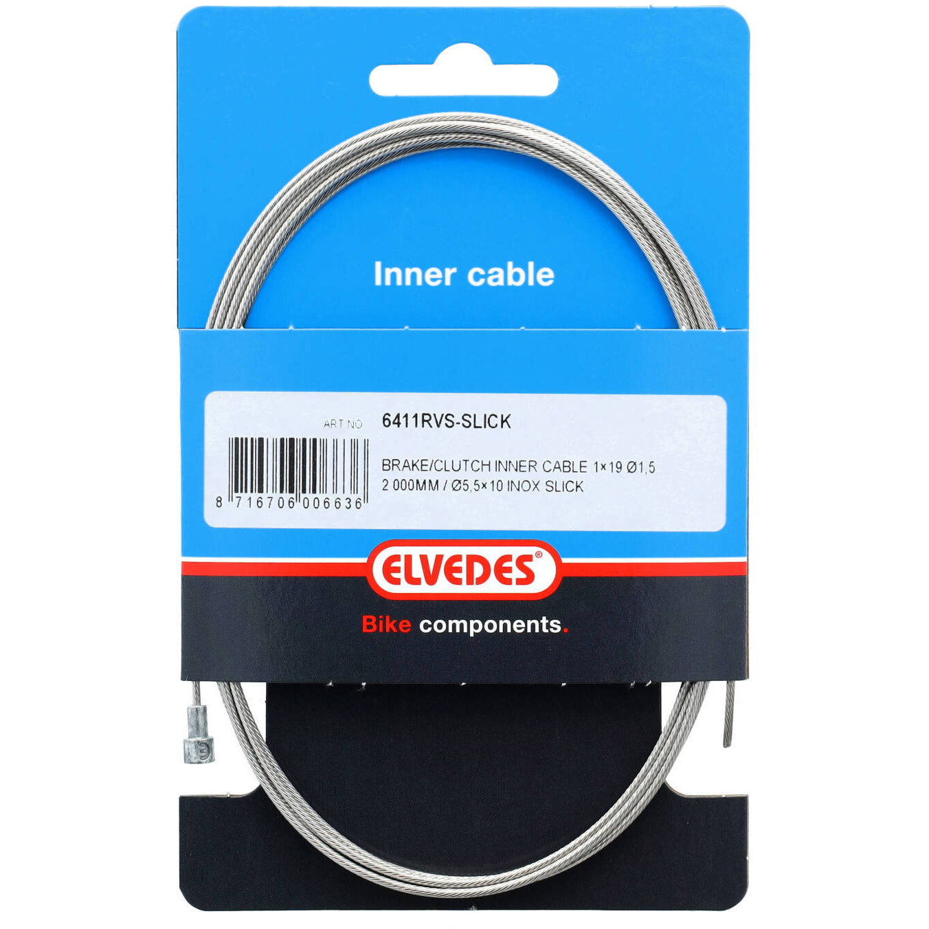 Elvedes Cable Systems- Cable Systems rem binnenkabel 2000mm rvs slick �15mm v-nippel