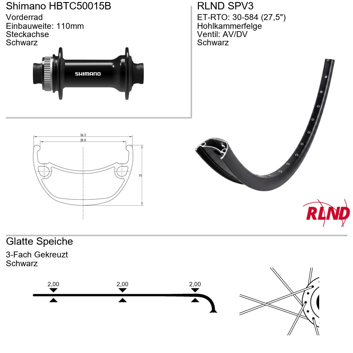 Roland - voorwiel spv3 275" 30-584 32g ta hbtc500b zw/zw