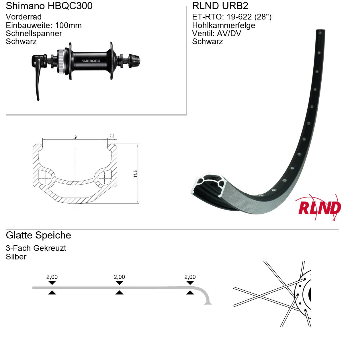 Roland - voorwiel urb2 28" 19-622 36g qr hbqc300 zw/zil
