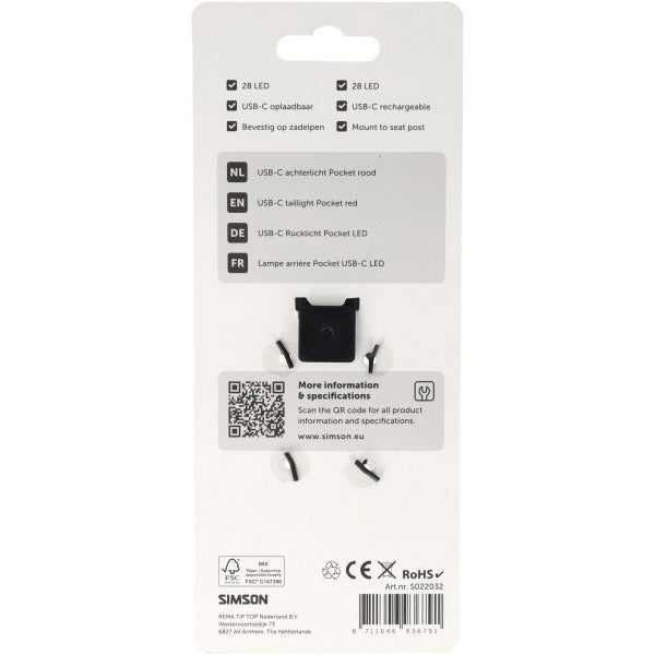 Simson usb-c led lamp pocket rood