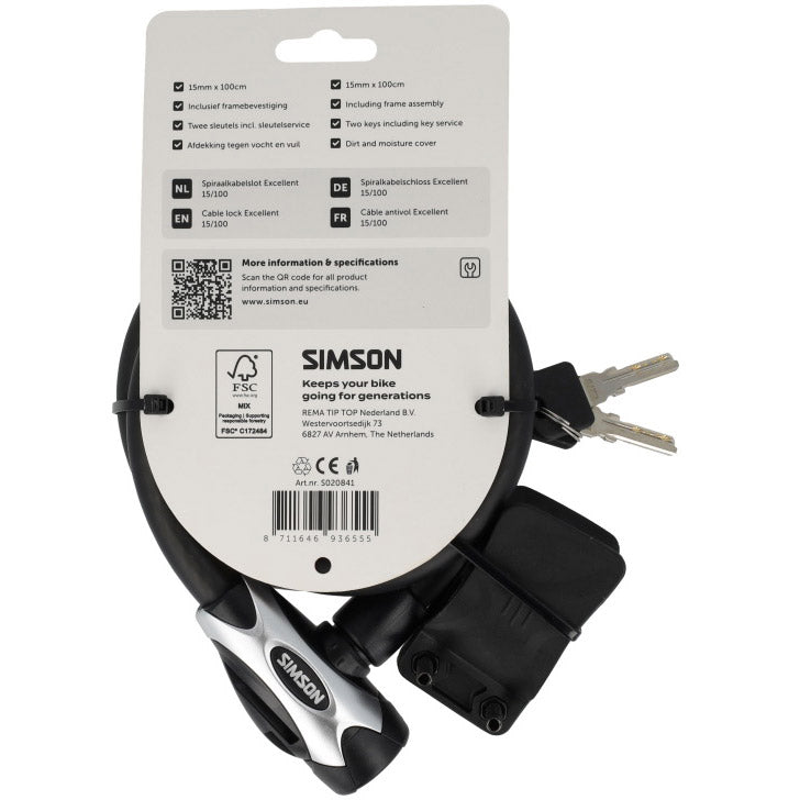 Simson - spiraalkabelslot excellent size l 15mm x 100cm