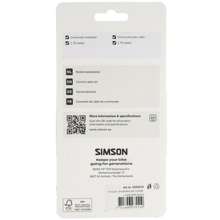 Simson - remkabelset compleet universeel zwart