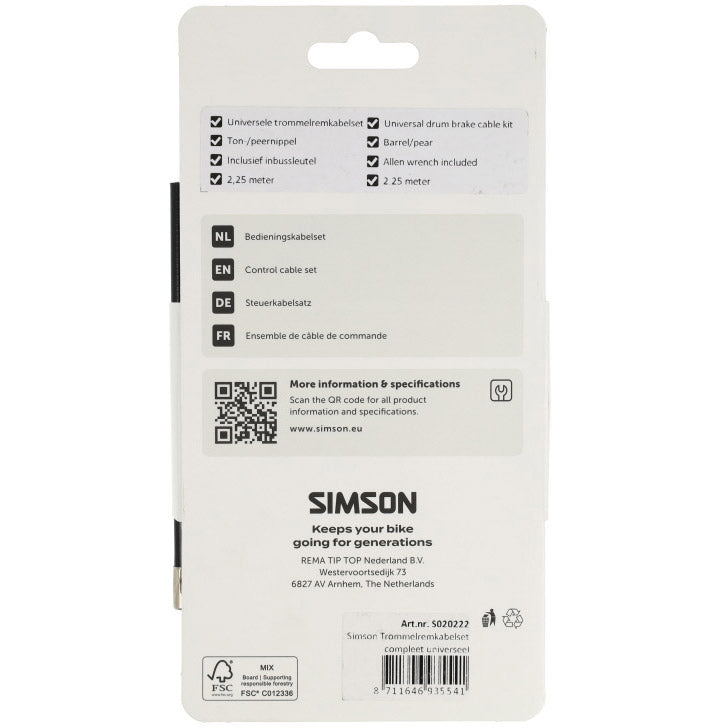 Simson trommelremkabelset compleet universeel zwart rvs