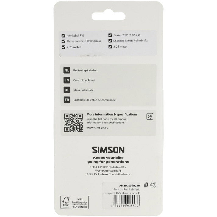 Simson - remkabelset compleet rvs shim. nexus rollerbr. zwart