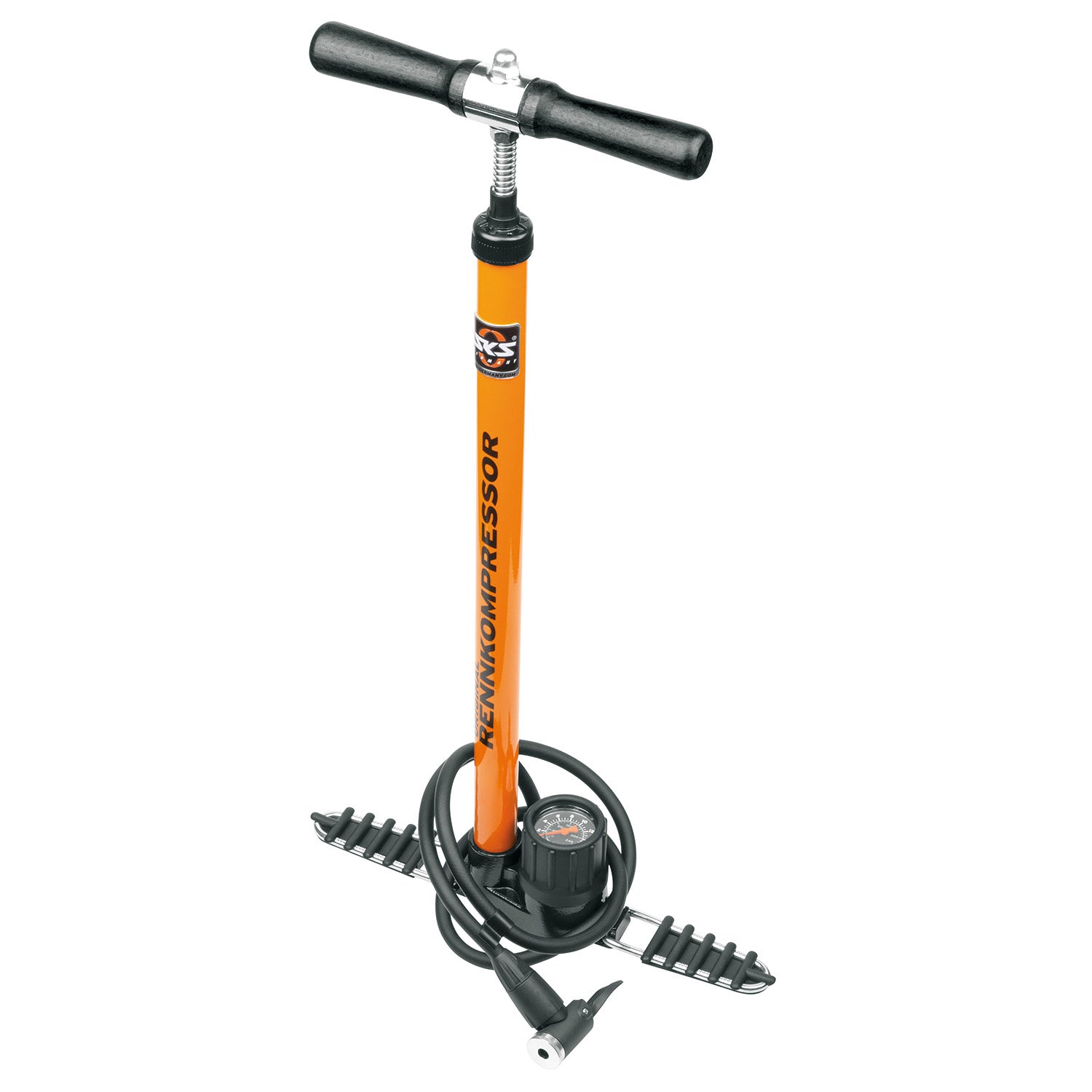 SKS - vloerpomp rennkompressor multivalve 16bar zw/oranje