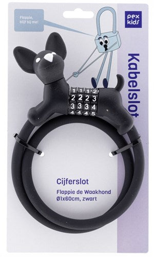 PexKids - PexKids cijfer kabelslot zwart flappie de waakhond silicone
